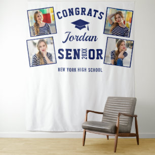 Modern Navy Blue Graduation 4 Photo Booth Backdrop