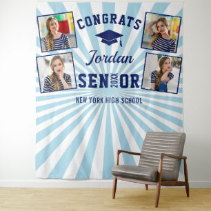 Modern Navy Blue Graduation 4 Photo Booth Backdrop