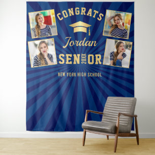 Modern Navy Blue Graduation 4 Photo Booth Backdrop