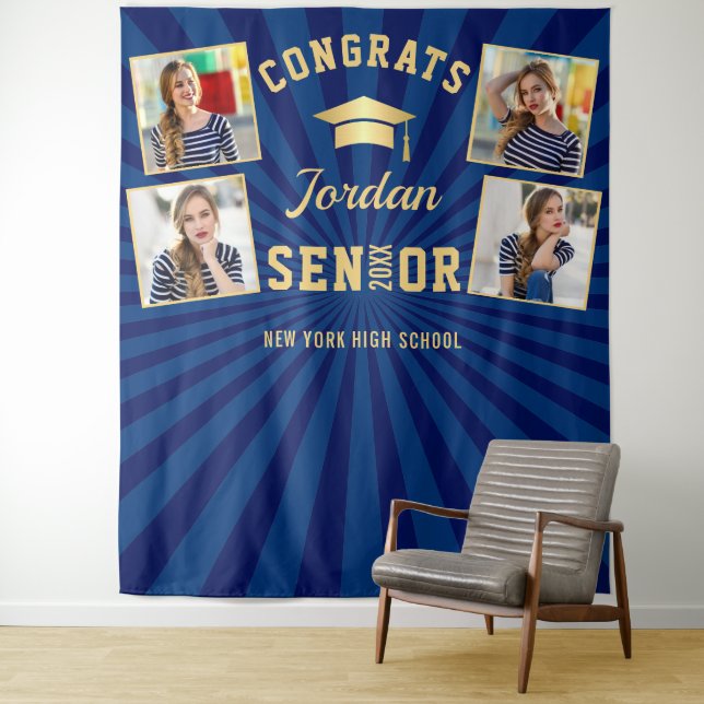Modern Navy Blue Graduation 4 Photo Booth Backdrop (In Situ)