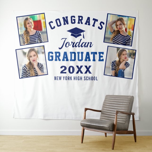 Modern Navy Blue Graduation 4 Photo Booth Backdrop (In Situ (Horizontal))