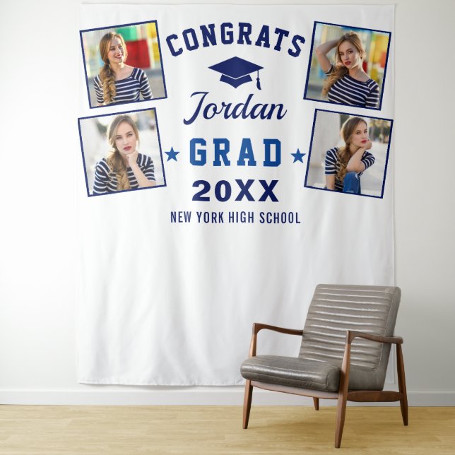 Modern Navy Blue Graduation 4 Photo Booth Backdrop (In Situ)