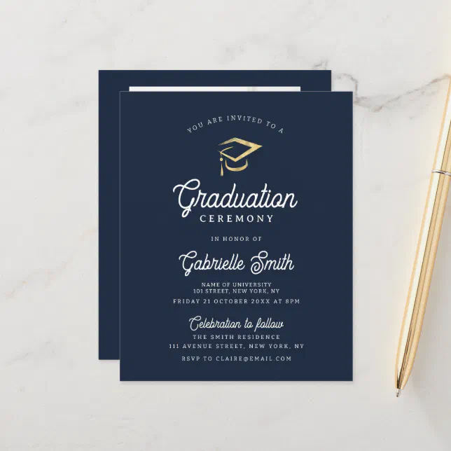 modern navy blue graduation ceremony invitation | Zazzle