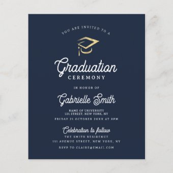 modern navy blue graduation ceremony invitation | Zazzle