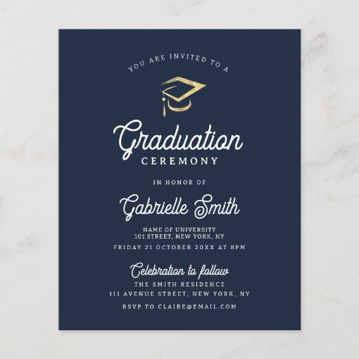 modern navy blue graduation ceremony invitation | Zazzle