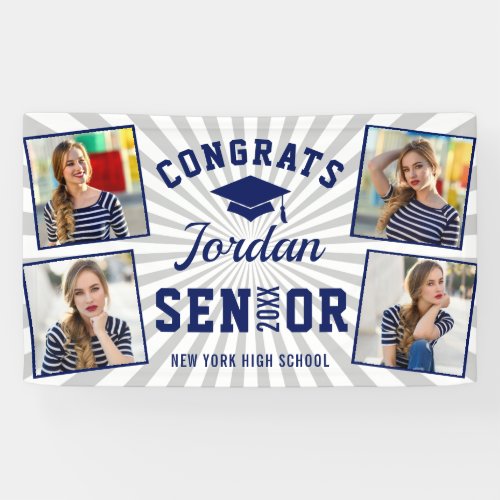 Modern Navy Blue Graduation class of 2023 4 PHOTO Banner