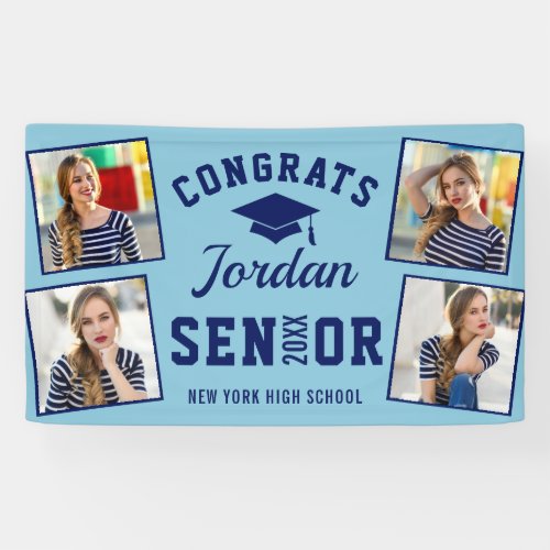 Modern Navy Blue Graduation Class of 2024 4 PHOTO Banner