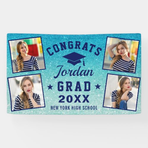 Modern Navy Blue Graduation Class of 2024 4 PHOTO Banner