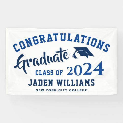 Modern Navy Blue Graduation Class of 2024 Party Banner