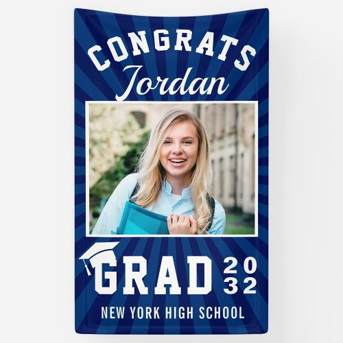 Modern Navy Blue Graduation Class of 2024 Party Banner