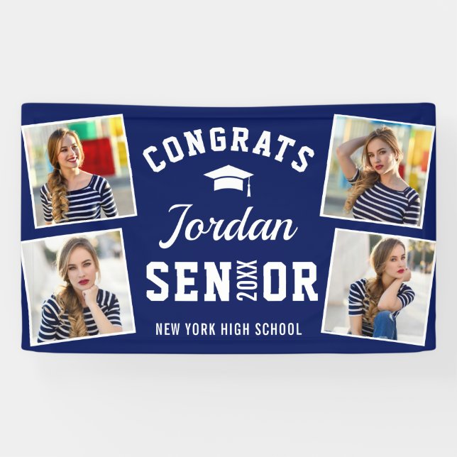 Modern Navy Blue Graduation Class of 2024 PHOTO Banner (Horizontal)