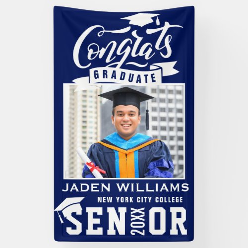 Modern Navy Blue Graduation Class of 2024 PHOTO Banner