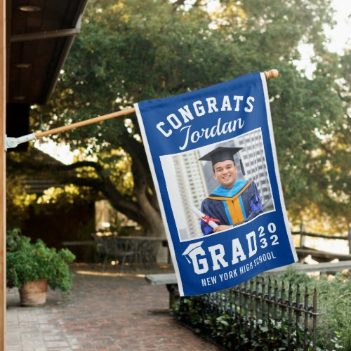 Modern Navy Blue Graduation Class of 2024 PHOTO House Flag