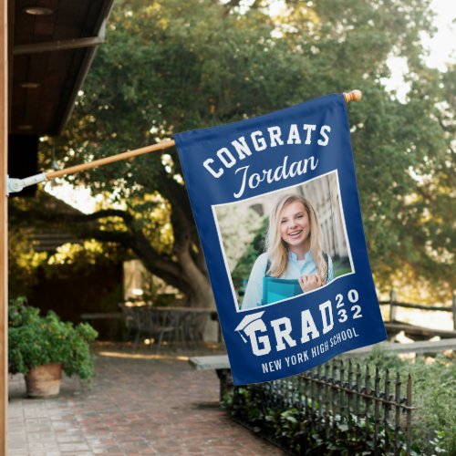 Modern Navy Blue Graduation Class of 2024 PHOTO House Flag