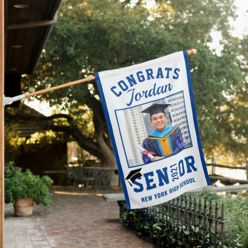 Modern Navy Blue Graduation Class of 2024 PHOTO House Flag