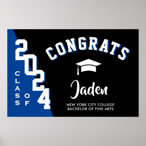 Modern Navy Blue Graduation Class of 2024 PHOTO Poster