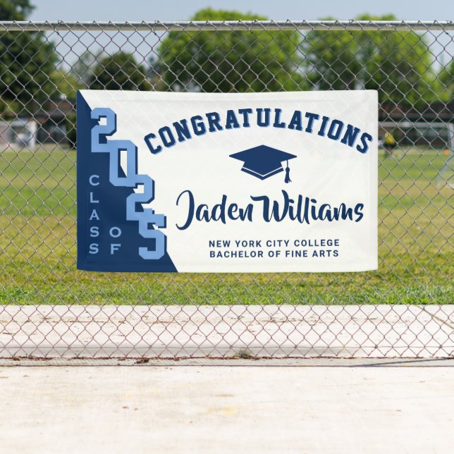 Modern Navy Blue Graduation Class of 2025 Party Banner (Insitu)
