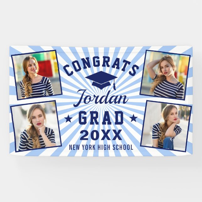 Modern Navy Blue Graduation Class of 2026 4 PHOTO Banner (Horizontal)