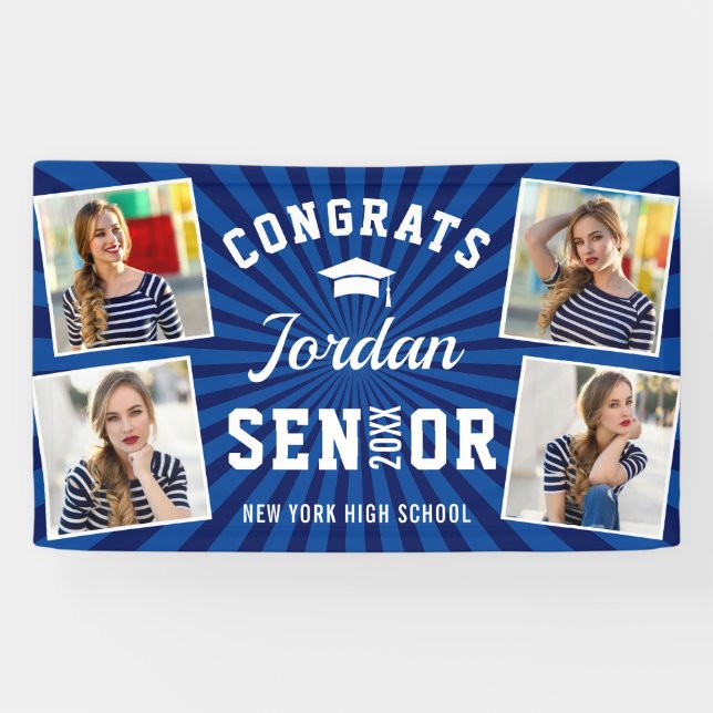 Modern Navy Blue Graduation Class of 2026 PHOTO Banner (Horizontal)