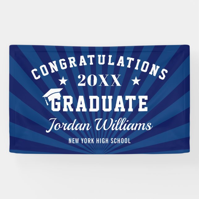 Modern Navy Blue Graduation Party Banner (Horizontal)