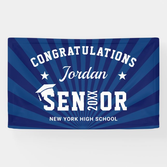 Modern Navy Blue Graduation Party Banner (Horizontal)