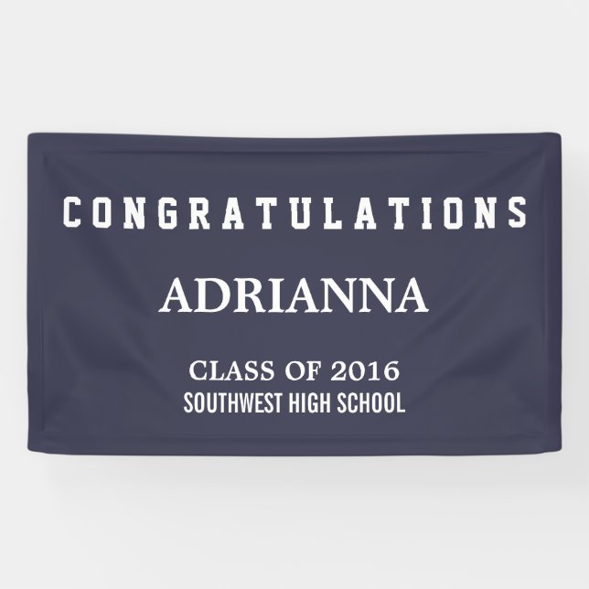 Modern Navy Blue Graduation Party Congratulations Banner (Horizontal)