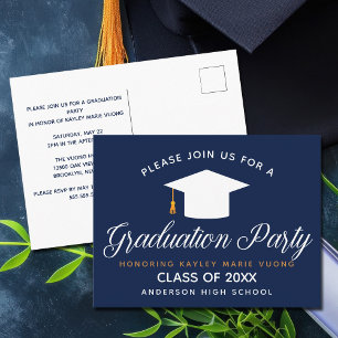 Modern Navy Blue Graduation Party Invitation Postcard
