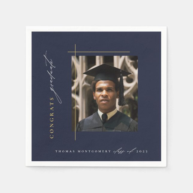 Modern Navy Blue Graduation Party Napkins (Front)