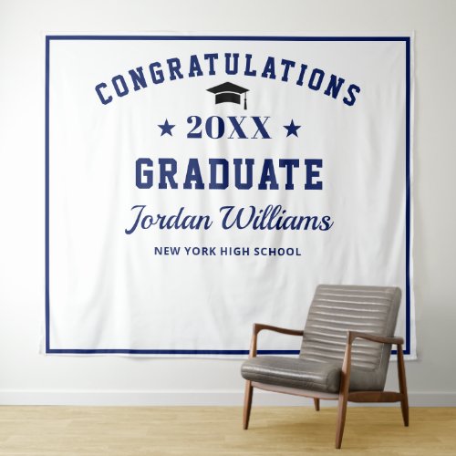 Modern Navy Blue Graduation Party Photo Backdrop