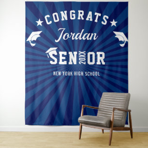 Modern Navy Blue Graduation Photo Booth Backdrop