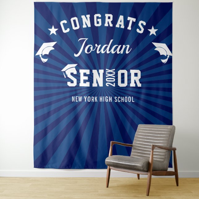 Modern Navy Blue Graduation Photo Booth Backdrop (In Situ)