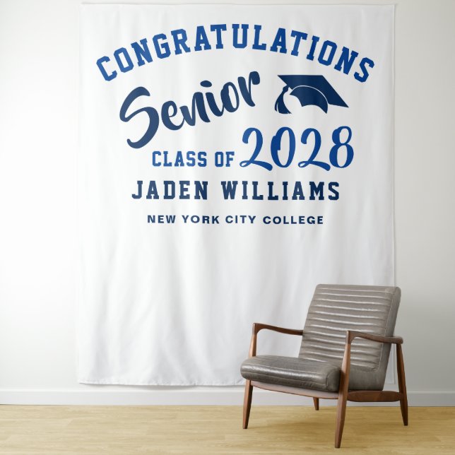 Modern Navy Blue Graduation Photo Booth Backdrop (In Situ)
