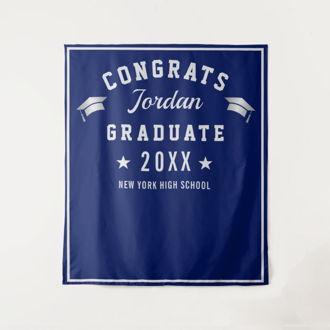 Modern Navy Blue Graduation Photo Booth Backdrop (Front)