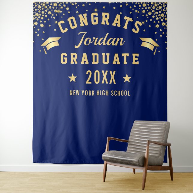 Modern Navy Blue Graduation Photo Booth Backdrop (In Situ)