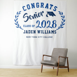 Modern Navy Blue Graduation Photo Booth Backdrop