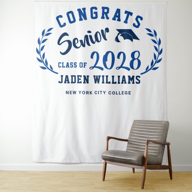 Modern Navy Blue Graduation Photo Booth Backdrop (In Situ)