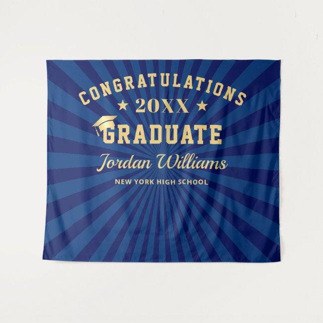 Modern Navy Blue Graduation Photo Booth Backdrop (Front (Horizontal))