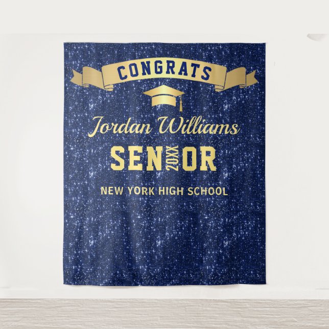 Modern Navy Blue Graduation Photo Booth Backdrop (Front)