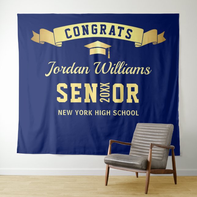 Modern Navy Blue Graduation Photo Booth Backdrop (In Situ (Horizontal))