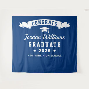 Modern Navy Blue Graduation Photo Booth Backdrop