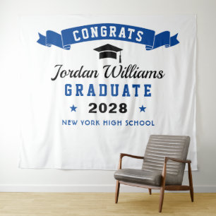 Modern Navy Blue Graduation Photo Booth Backdrop