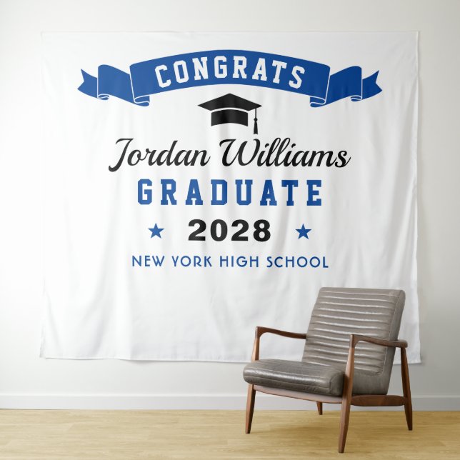 Modern Navy Blue Graduation Photo Booth Backdrop (In Situ (Horizontal))