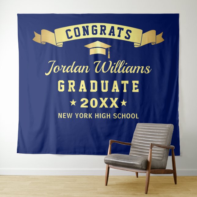 Modern Navy Blue Graduation Photo Booth Backdrop (In Situ (Horizontal))