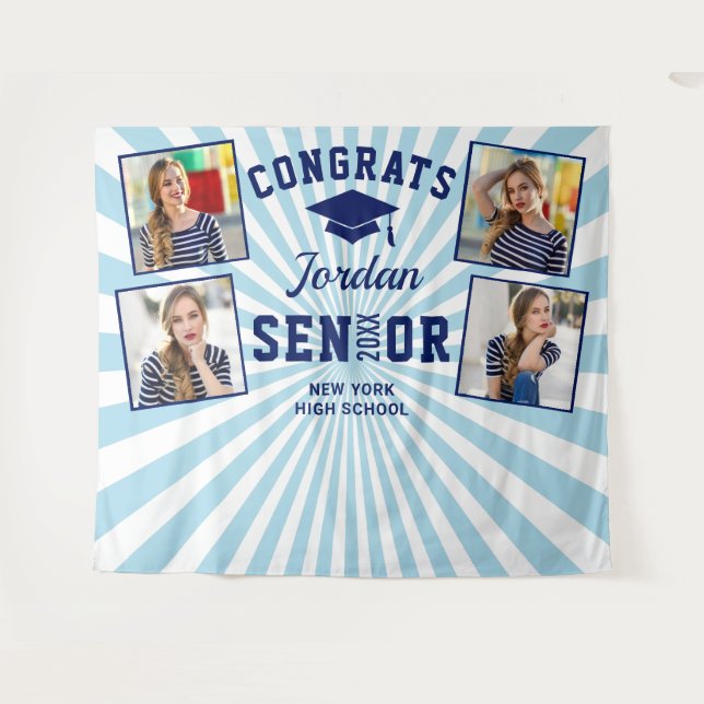 Modern Navy Blue Graduation Photo Booth Backdrop (Front (Horizontal))