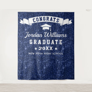 Modern Navy Blue Graduation Photo Booth Backdrop