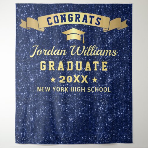 Modern Navy Blue Graduation Photo Booth Backdrop