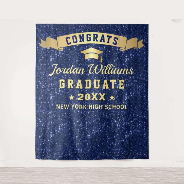 Modern Navy Blue Graduation Photo Booth Backdrop (Front)