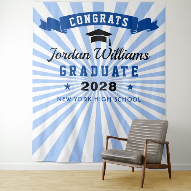 Modern Navy Blue Graduation Photo Booth Backdrop (In Situ)