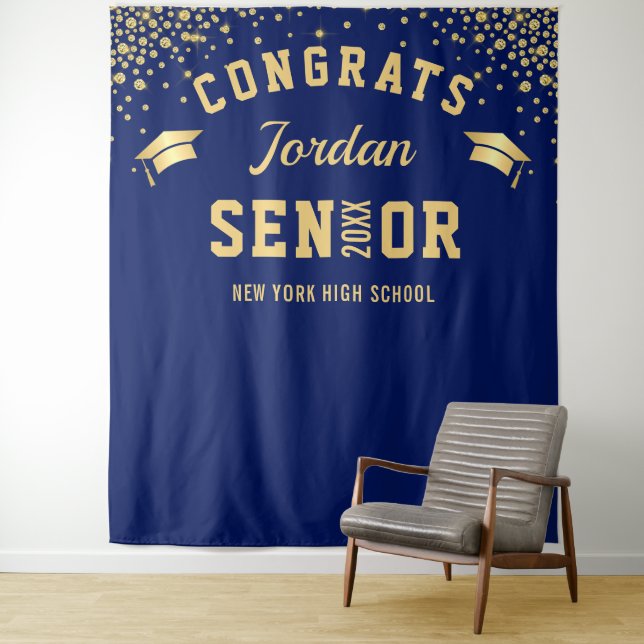 Modern Navy Blue Graduation Photo Booth Backdrop (In Situ)