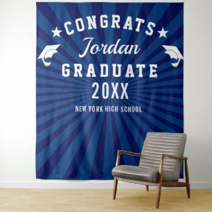 Modern Navy Blue Graduation Photo Booth Backdrop